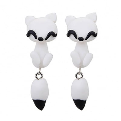 Арт обеци с 3D ефект - White Fox - Бялата Лисичка