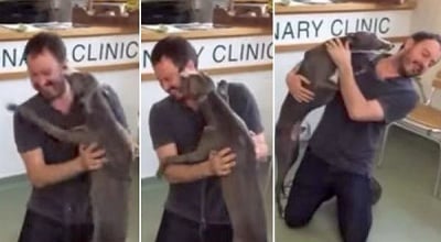 Откраднато куче изригва от щастие, когато отново среща стопанина си