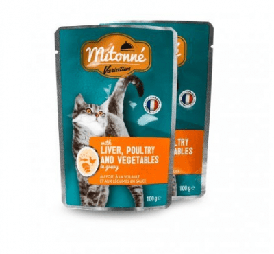 Пауч за коте Mitonne - хапки в сос - различни вкусове, 100 гр.