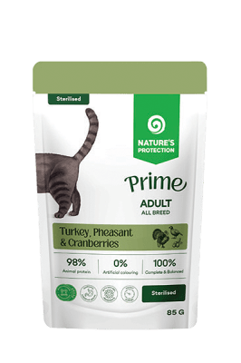 Nature's protection PRIME Sterilised Adult Cats – Пауч за стерилизирани котки с пуешко, фазан и червени боровинки, хапки в сос