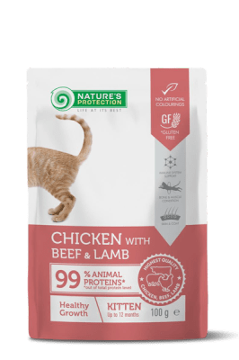 Nature's Protection Healthy Growth - Пауч с пилешко, говеждо и агнешко за малки котенца, 100 гр.