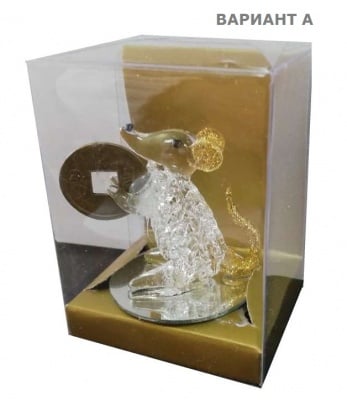 Стъклена фигура Плъхче с паричка - носи късмет и материално благополучие