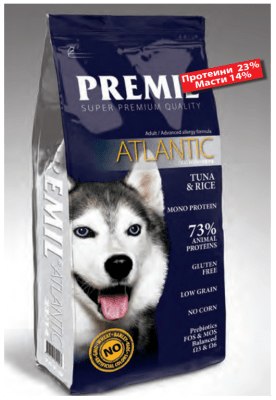 Atlantic - при кучета склонни към алергии (монопротеинова диета с риба тон, овес и ориз), 15 кг
