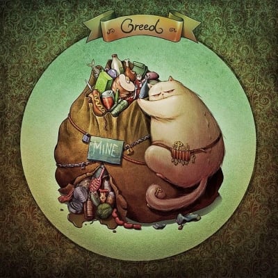 Седемте смъртни гряха, изобразени чрез котки - алчност