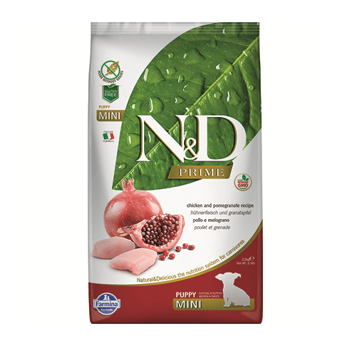 Храна за за подрастващи кучета от дребни породи N&D PRIME Puppy MiniChicken & Pomegranate, с пилешко месо и нар, 2.50кг