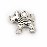 Висулка метална куче 13x14x4 мм дупка 2 мм цвят старо сребро -10 броя