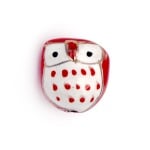 Мънисто порцелан бухал 16.5x15x13 мм дупка 2 мм ръчна изработка бяло и червено