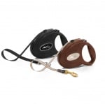 Луксозен автоматичен повод Flexi Leather - обшит с естествена козя кожа, 5м лента до 25кг