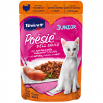 Паучове за котенца от 2-я месец, вкусен сос с истински парченца месо Vitakraft POESIE Pouch JUNIOR , 85гр, два вкуса