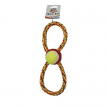 Играчка за куче Осморка въже с тенис топка - 28 см