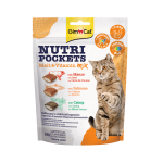 GimCat, Хрупкави джобчета, с говеждо, сьомга, котешка трева, фибри, Омега 3 и 6, 150 г