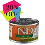 Пълноценна консервирана храна за кучета в зряла възраст от мини породи N&D Duck & Pumpkin Dog Mini, с патица и тиква, 140гр