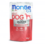 Пауч за куче MONGE GRILL Chunkies със сьомга, 12 броя х100гр
