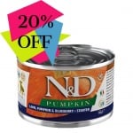 Консервирана храна за подрастващи кученца по време на отбиване до възраст от 2 месеца N&D Pumpkin, За мини породи, с агне, тиква и боривинки, 140гр