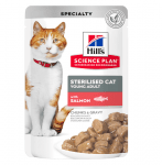 Пауч със сьомга, малки късчета в сос Грейви за млади кастрирани котки от 6 мес. до 6 год. Hill’s Science Plan Feline Sterilised Cat Young Adult, 12бр х 85гр