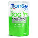 Пауч за куче хапки на грил със свинско MONGE GRILL Chunkies with Lamb and Vegetables, 12 броя х 100гр