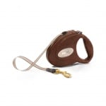 Луксозен автоматичен повод Flexi Leather - обшит с естествена козя кожа, 5м лента до 25кг