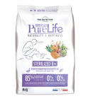 Храна за кастрирани котки и/или котки със склонност към напълняване, над 8 години Flatazor Pure Life Cat STERILIZED 8+, с патешко месо и бяла риба, три разфасовки