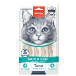 Wanpy Cat Skin&amp;Coat  кремообразно лакомство за котки с риба тон и сьомга,  за лъскава козина, 5х14 г