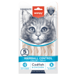 Wanpy Cat Hairball Control кремообразно лакомство за котки с риба треска и пилешко, срещу топки косми, 5х14 г