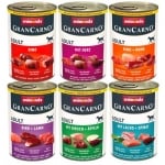 GranCarno Adult Mix -  микс консерви: телешко, сърца, телешко и пилешко, телешко и агнешко, еленско и ябълки, сьомга и спанак, 6 х 400