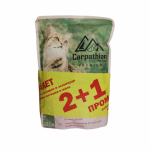 Carpathian Pet Food - пауч за котка, ПРОМО 16 бр скумрия със зеленчуци в сос + 8 бр патица в желе х 100 г