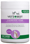 Vet`s Best Eye & Ear wipes, почистващи кърпички очи и уши, 18 х 20см, 160бр