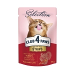 CLUB 4 PAWS POUCH PREMIUM ADULT CAT STRIPS WITH TURKEY IN CREAM OF CARROT SOUP 0.085 KG. – Пълноценна консервирана храна за котки