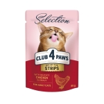 CLUB 4 PAWS POUCH PREMIUM ADULT CAT STRIPS WITH CHIKEN IN GRAVY 0.085 KG. – Пълноценна консервирана храна за котки