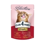 CLUB 4 PAWS POUCH PREMIUM ADULT CAT STRIPS WITH BEEF IN BROCCOLI CREAM SOUP 0.085 KG. – Пълноценна консервирана храна за котки