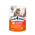 CLUB 4 PAWS POUCH PREMIUM ADULT CAT WITH TURKEY IN JELLY 0.100 ГР. 24PCS – Пълноценна консервирана храна за котки