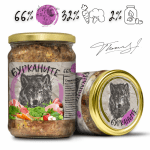 Бурканите - зверската храна за кучета. Стерилизирани говеждо, агнешко, свинско и зеленчуци - 8 броя x 510 гр.