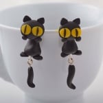 Арт обеци с 3D ефект - Cat with Yellow Eyes - Черно коте